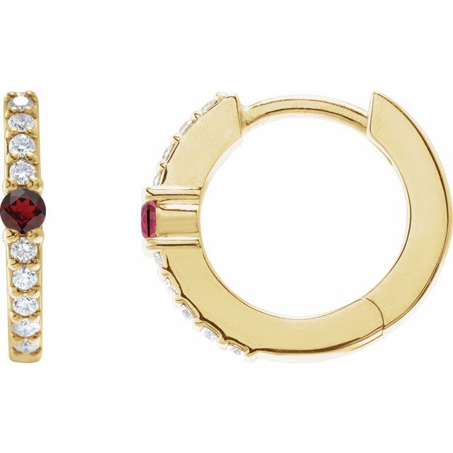 14K Gemstone Solitaire &amp; Diamond Pavé Huggie Hoops