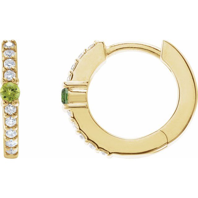 14K Gemstone Solitaire &amp; Diamond Pavé Huggie Hoops