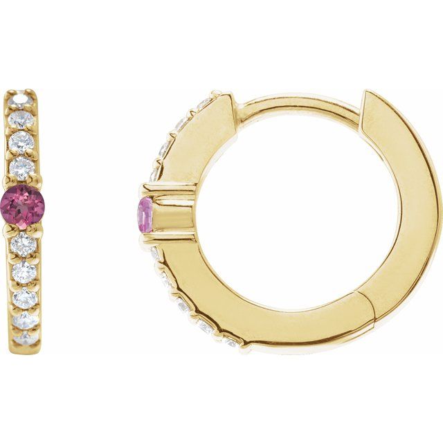 14K Gemstone Solitaire &amp; Diamond Pavé Huggie Hoops