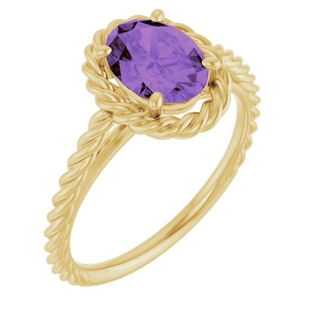 14K Gemstone Solitaire Rope Ring