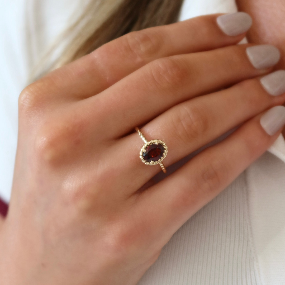 14K Gemstone Solitaire Rope Ring