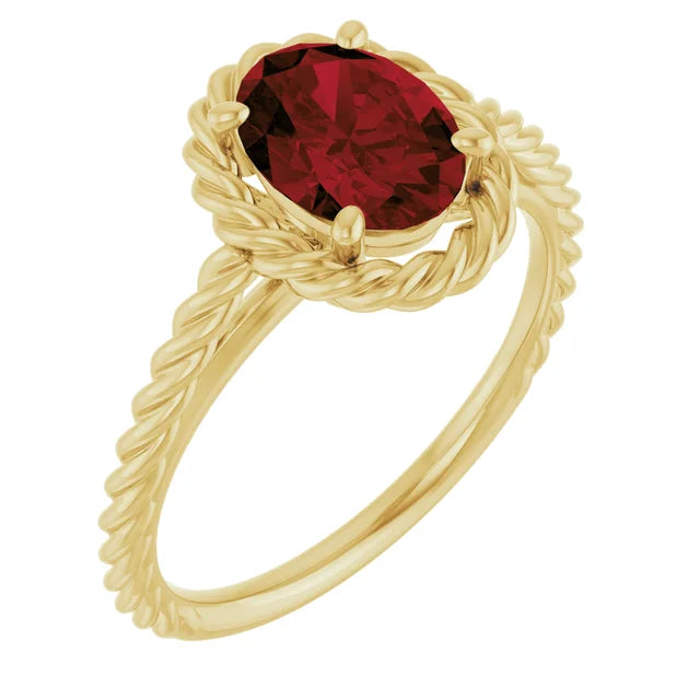 14K Gemstone Solitaire Rope Ring