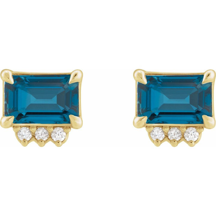 14K Gemstone &amp; .04 CTW Natural Diamond Studs