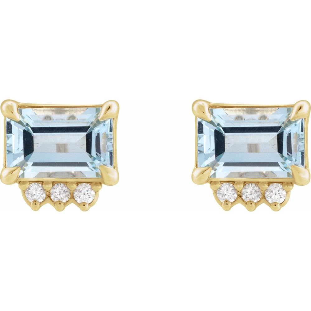 14K Gemstone &amp; .04 CTW Natural Diamond Studs