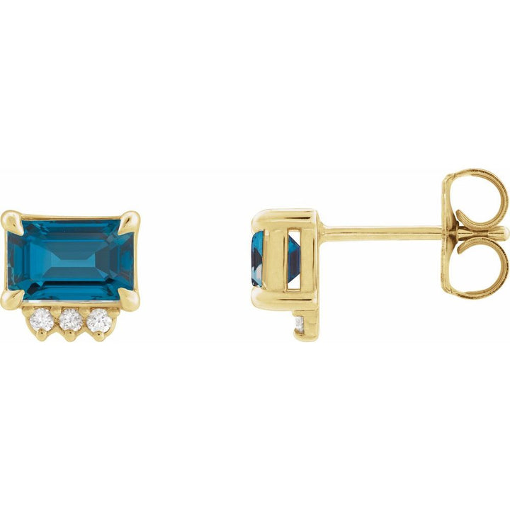 14K Gemstone &amp; .04 CTW Natural Diamond Studs