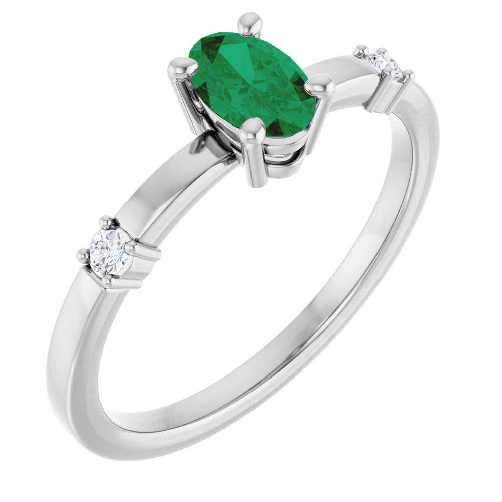14K Lab Grown Emerald &amp; .05 CTW Natural Diamond Ring