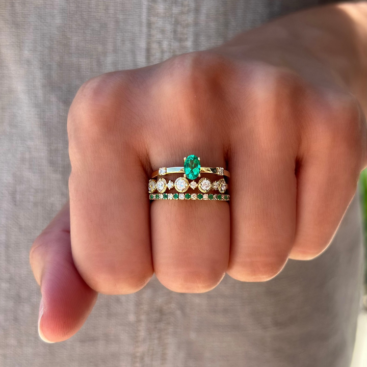 14K Lab Grown Emerald &amp; .05 CTW Natural Diamond Ring