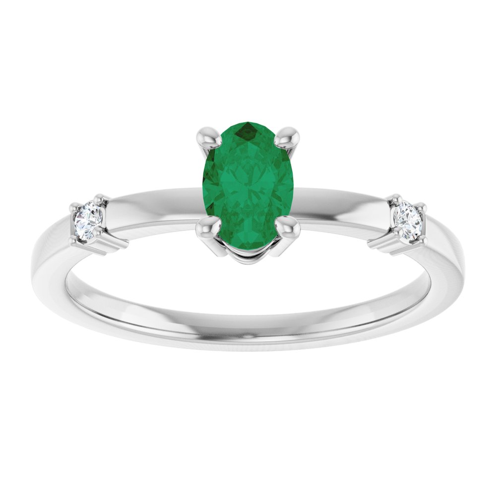 14K Lab Grown Emerald &amp; .05 CTW Natural Diamond Ring
