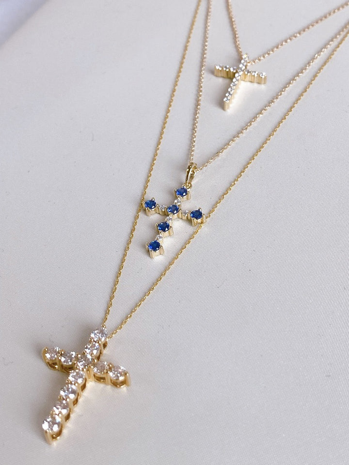 14K Lab Grown Gemstone &amp; .07 CTW Natural Diamond Cross Necklace