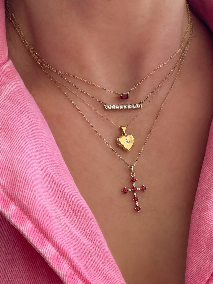 14K Lab Grown Gemstone &amp; .07 CTW Natural Diamond Cross Necklace