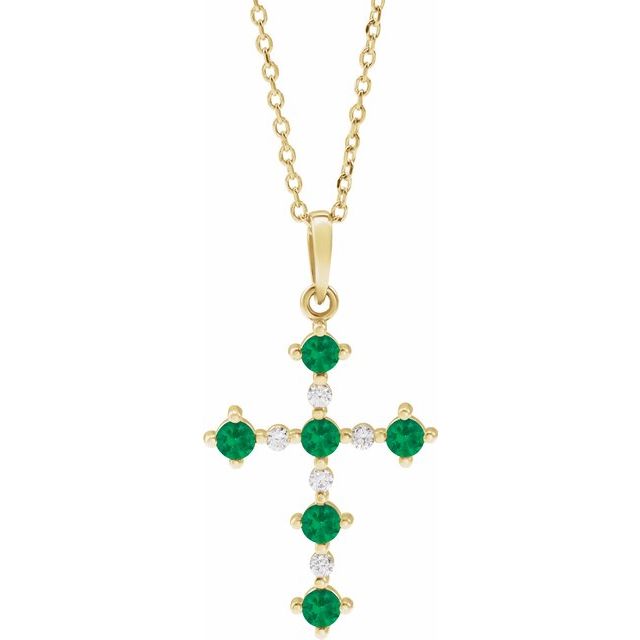 14K Lab Grown Gemstone &amp; .07 CTW Natural Diamond Cross Necklace