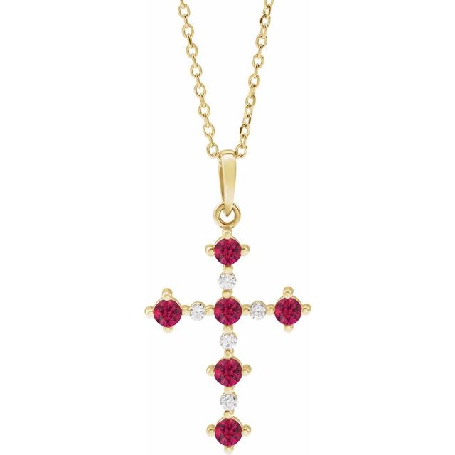 14K Lab Grown Gemstone &amp; .07 CTW Natural Diamond Cross Necklace