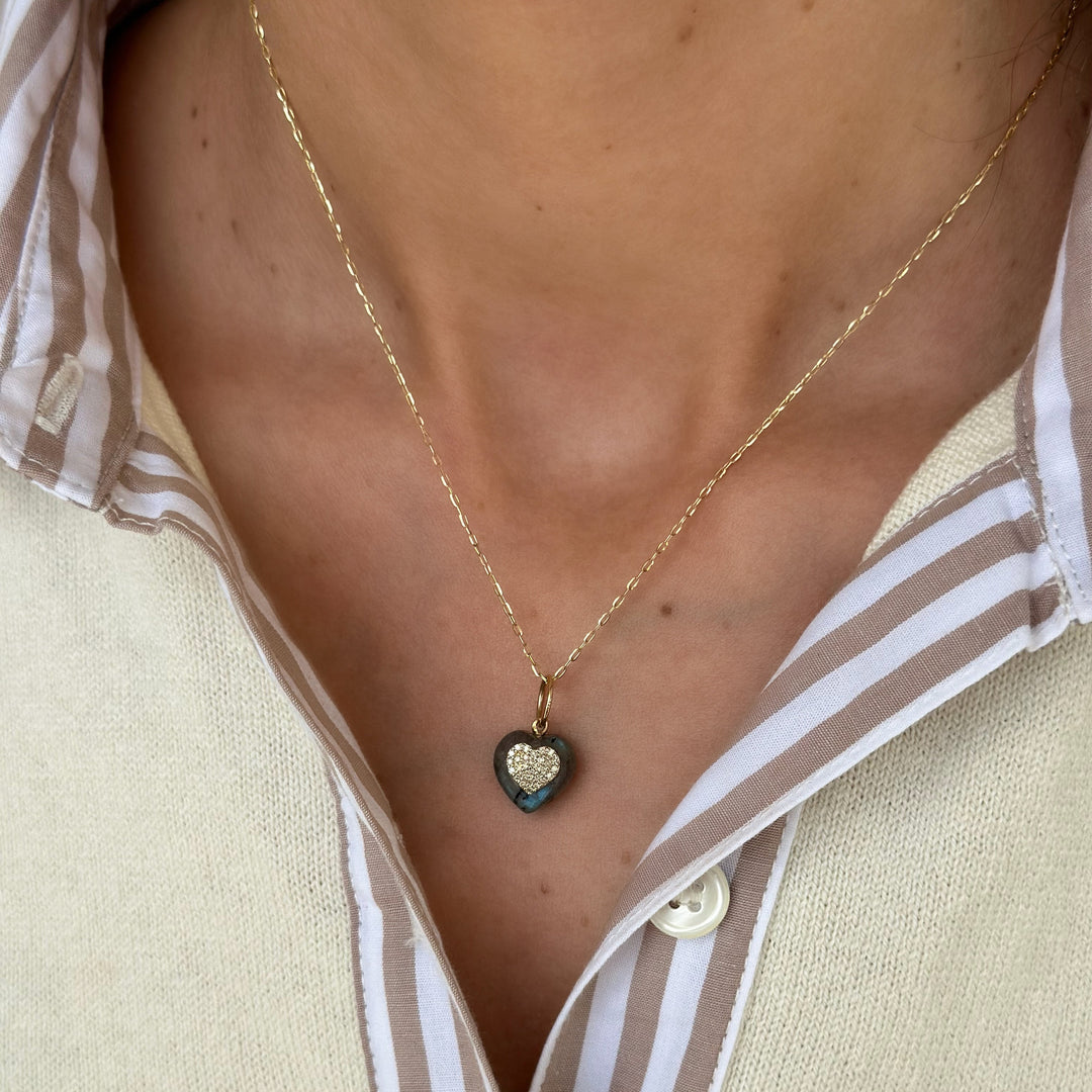 14K Labrodorite &amp; Pave Diamond Heart Pendant