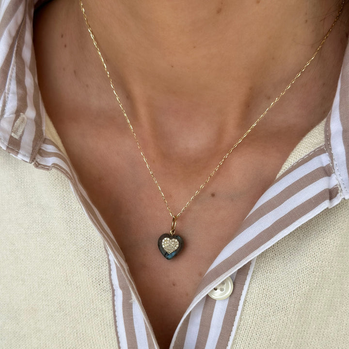 14K Labrodorite &amp; Pave Diamond Heart Pendant