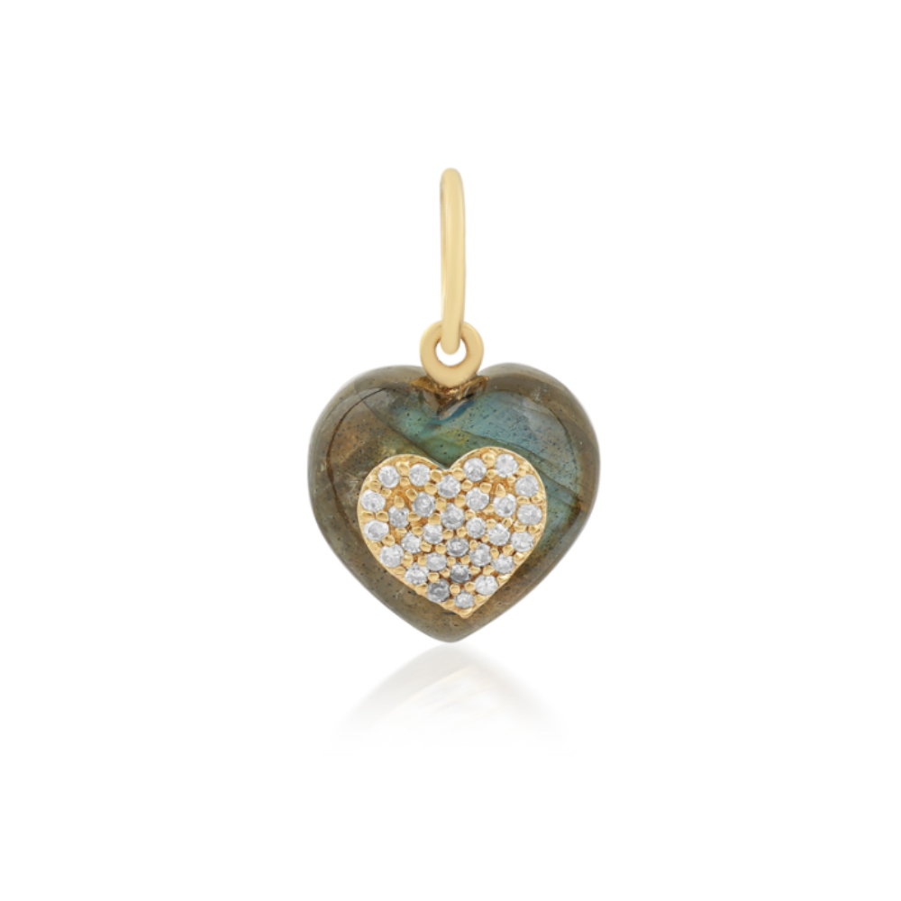 14K Labrodorite &amp; Pave Diamond Heart Pendant