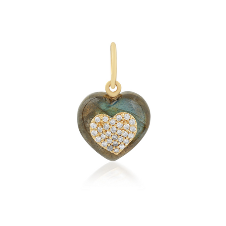 14K Labrodorite &amp; Pave Diamond Heart Pendant