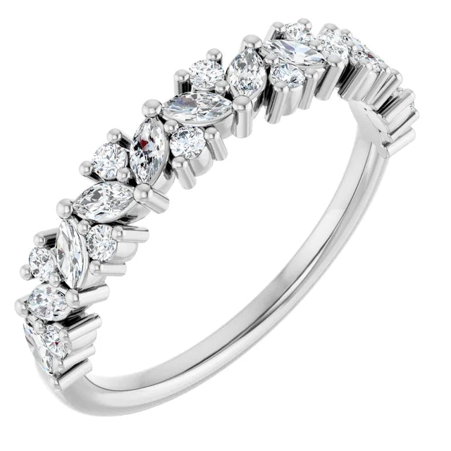 14K Marquise &amp; Round Diamond Cluster Anniversary Band