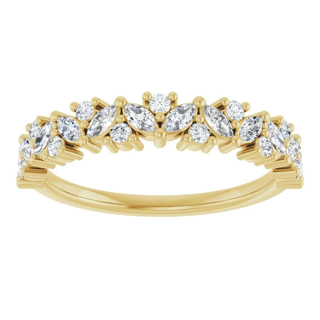 14K Marquise &amp; Round Diamond Cluster Anniversary Band