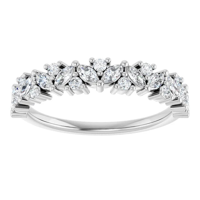 14K Marquise &amp; Round Diamond Cluster Anniversary Band