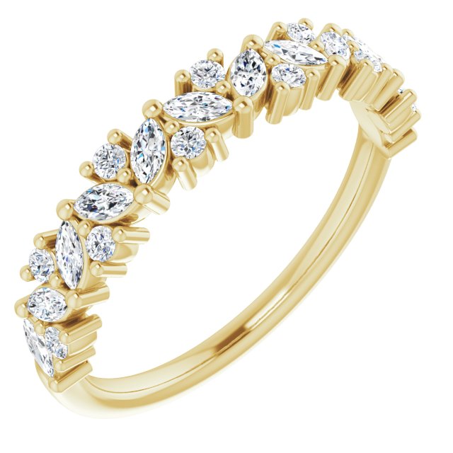 14K Marquise &amp; Round Diamond Cluster Anniversary Band