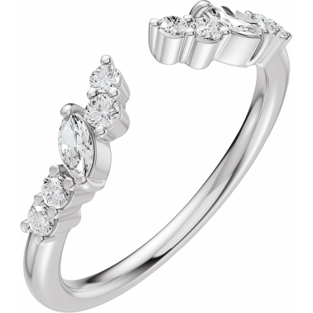 14K Marquise &amp; Round Diamond Open Band