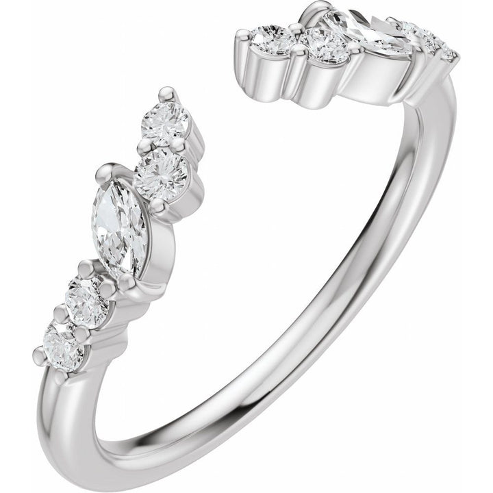 14K Marquise &amp; Round Diamond Open Band