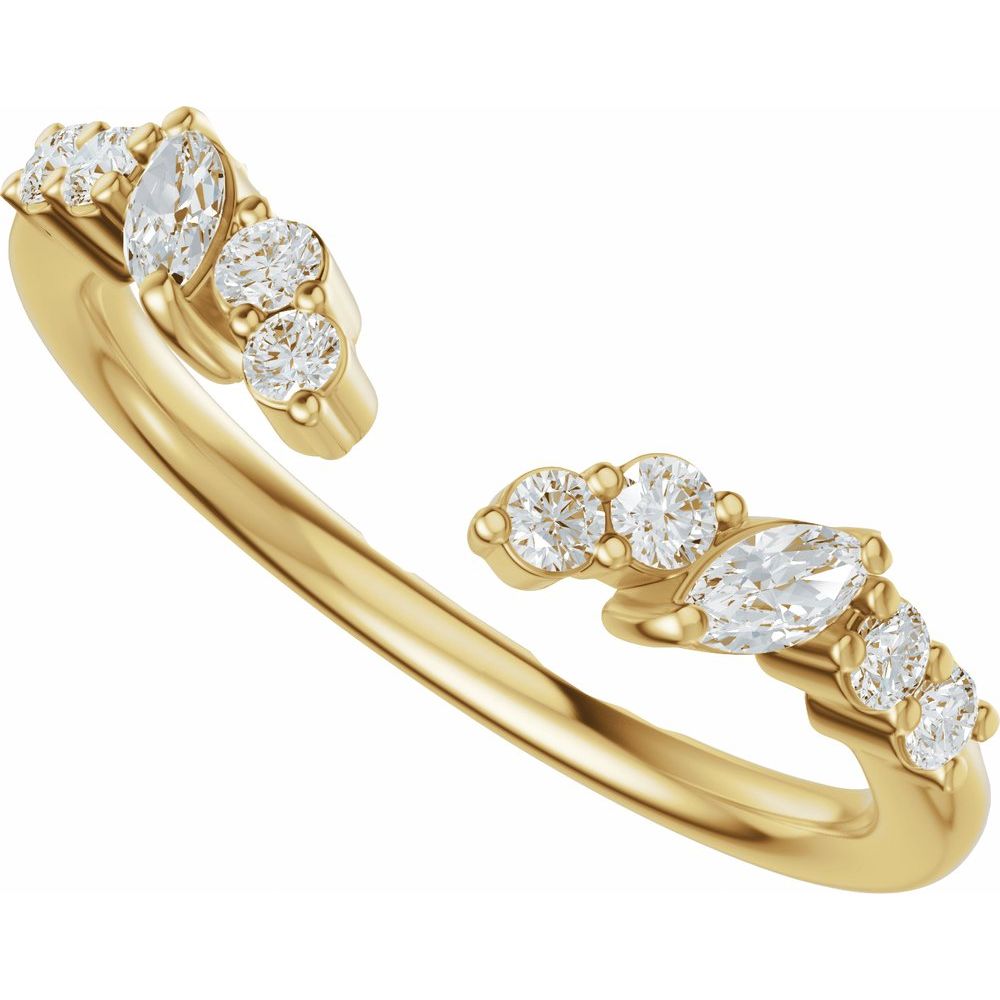14K Marquise &amp; Round Diamond Open Band