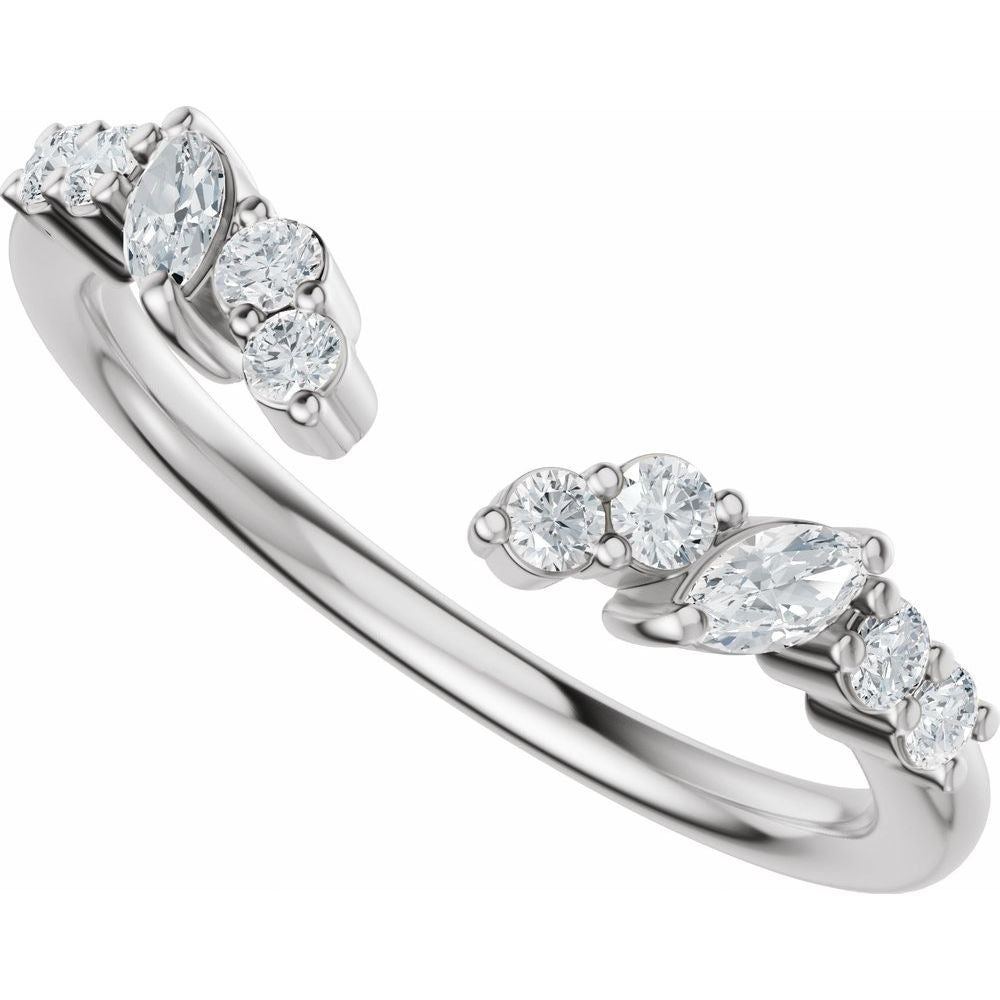 14K Marquise &amp; Round Diamond Open Band