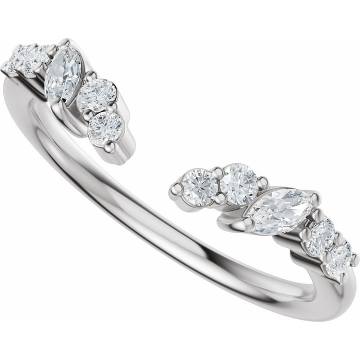 14K Marquise &amp; Round Diamond Open Band