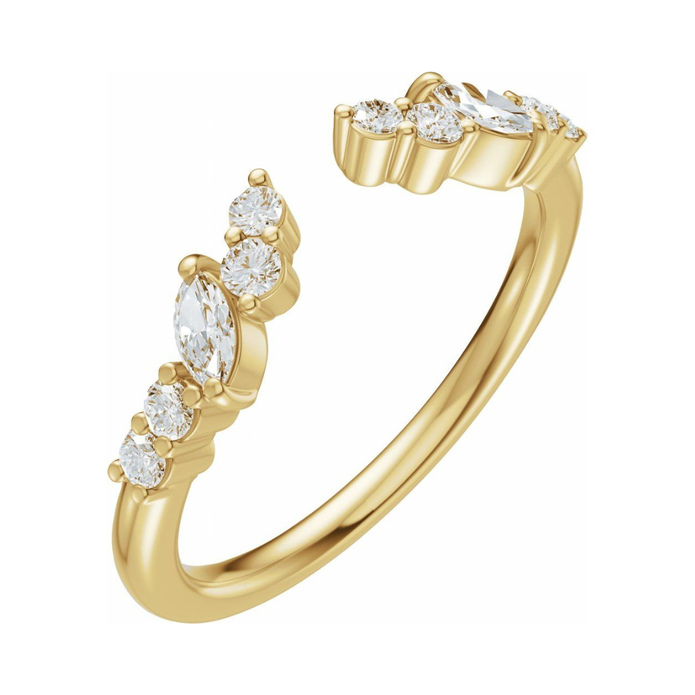 14K Marquise &amp; Round Diamond Open Band