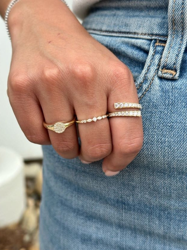 14K Marquise &amp; Round Diamond Stack Ring