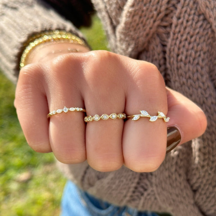 14K Marquise &amp; Round Diamond Stack Ring