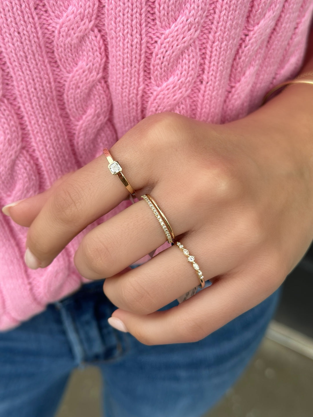 14K Marquise &amp; Round Diamond Stack Ring