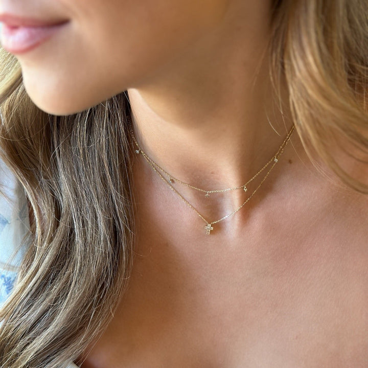14K Mini Channel-Set Diamond Cross Necklace