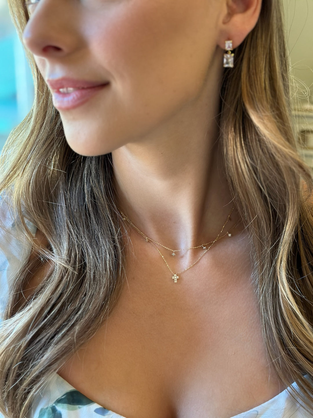 14K Mini Channel-Set Diamond Cross Necklace