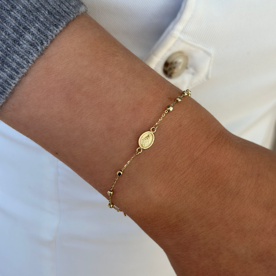 14K Mini Miraculous Medal &amp; Cross Rosary Bracelet