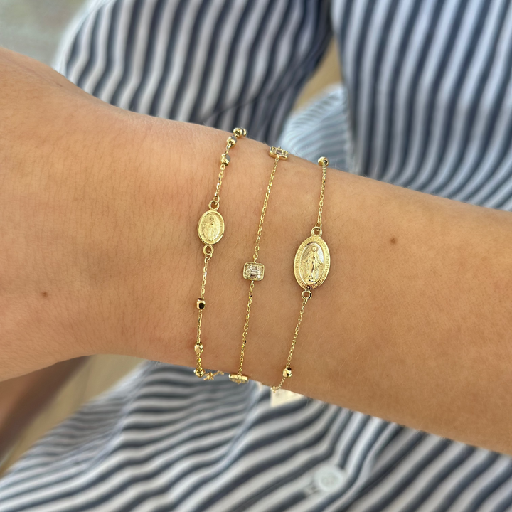14K Miraculous Medal &amp; Cross Rosary Bracelet