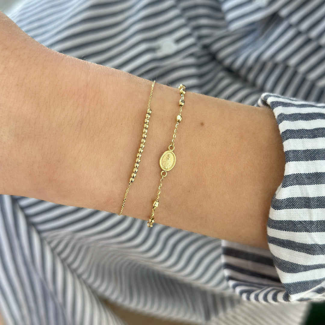 14K Mini Miraculous Medal &amp; Cross Rosary Bracelet