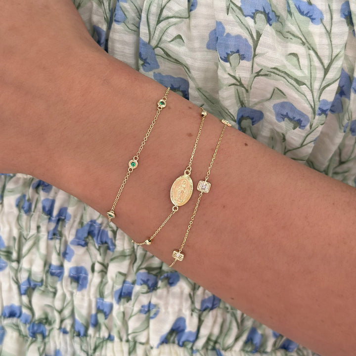 14K Miraculous Medal &amp; Cross Rosary Bracelet