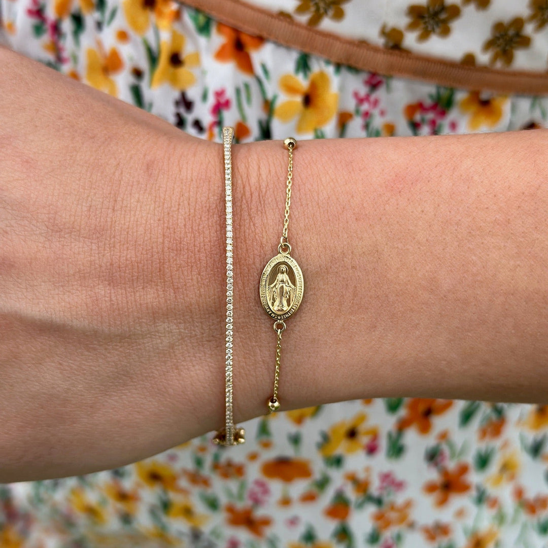14K Miraculous Medal &amp; Cross Rosary Bracelet