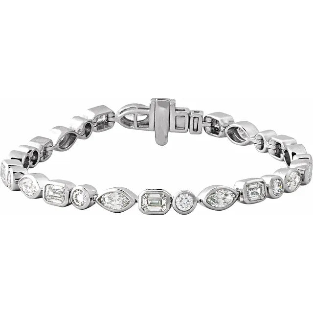 14K Mixed Shape Bezel Diamond Line Bracelet