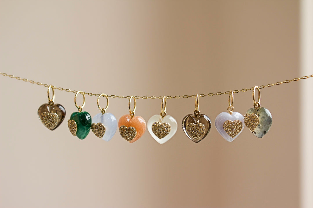 14K Peach Moonstone &amp; Pave Diamond Heart Pendant