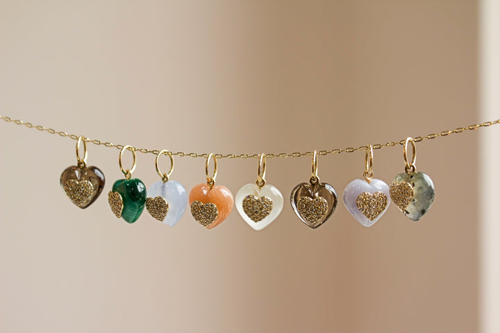 14K Peach Moonstone &amp; Pave Diamond Heart Pendant
