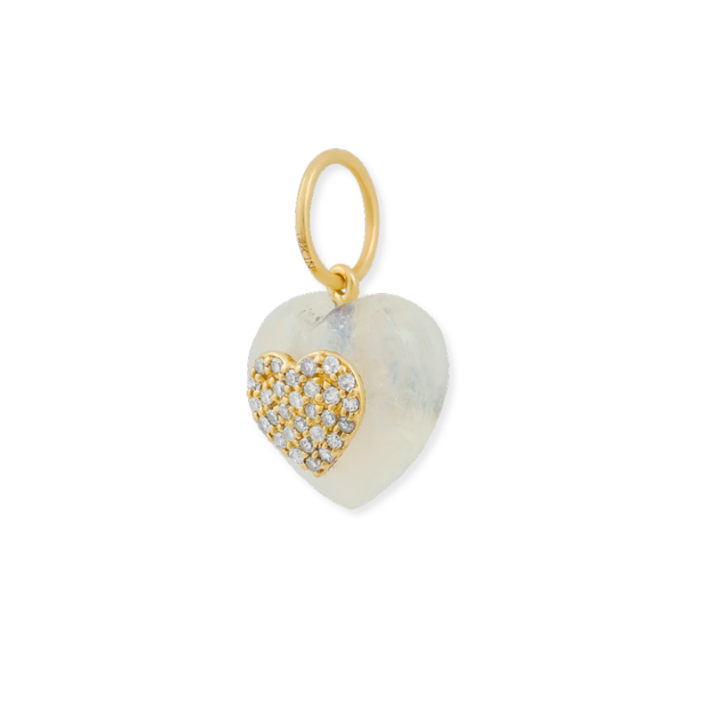 14K Moonstone &amp; Pave Diamond Heart Pendant