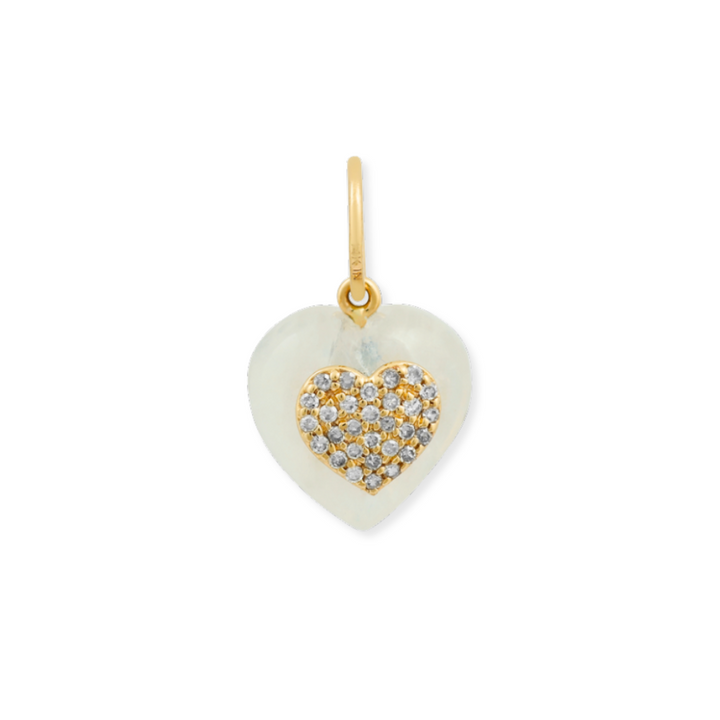 14K Moonstone &amp; Pave Diamond Heart Pendant