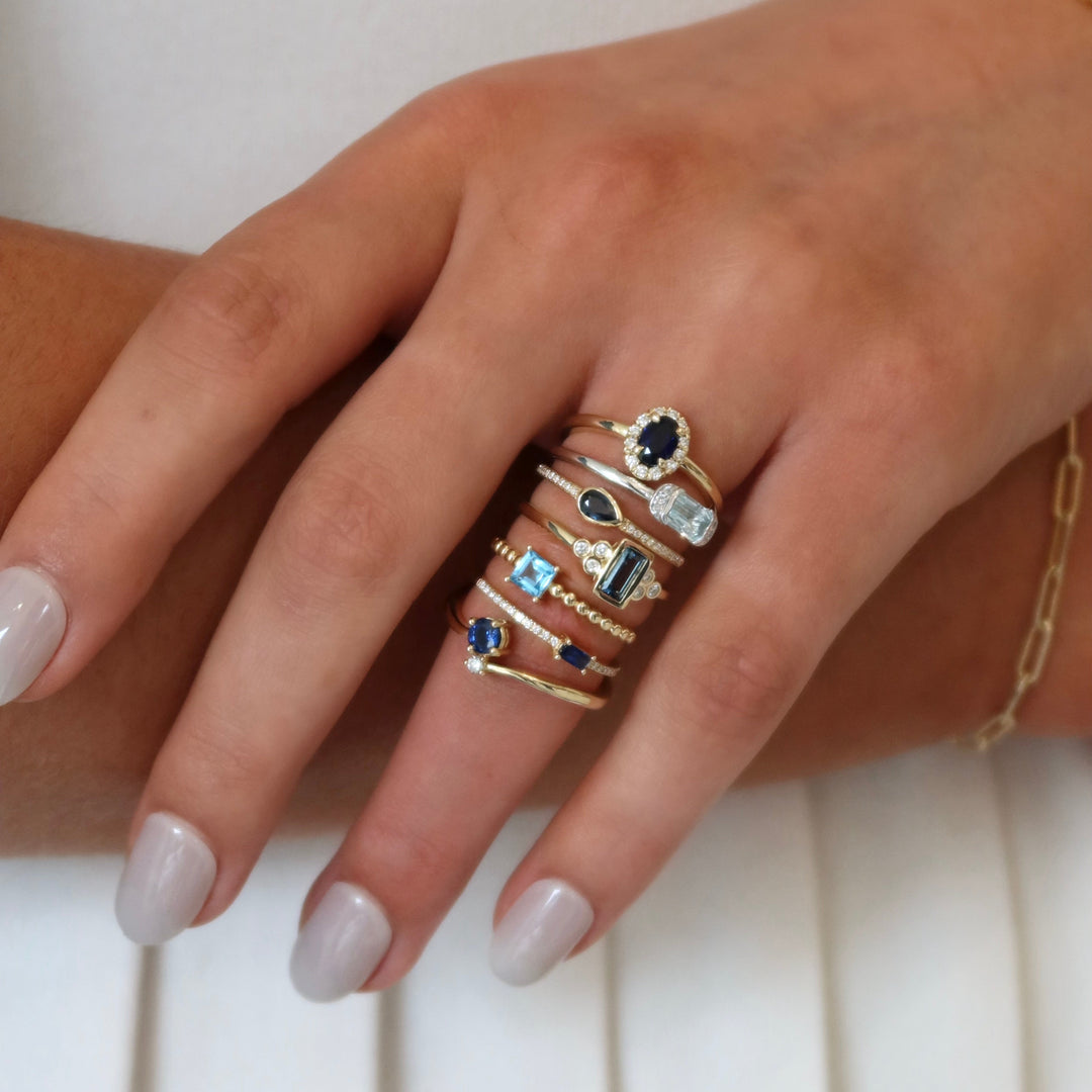 14K Natural Blue Sapphire &amp; Diamond Bypass Ring