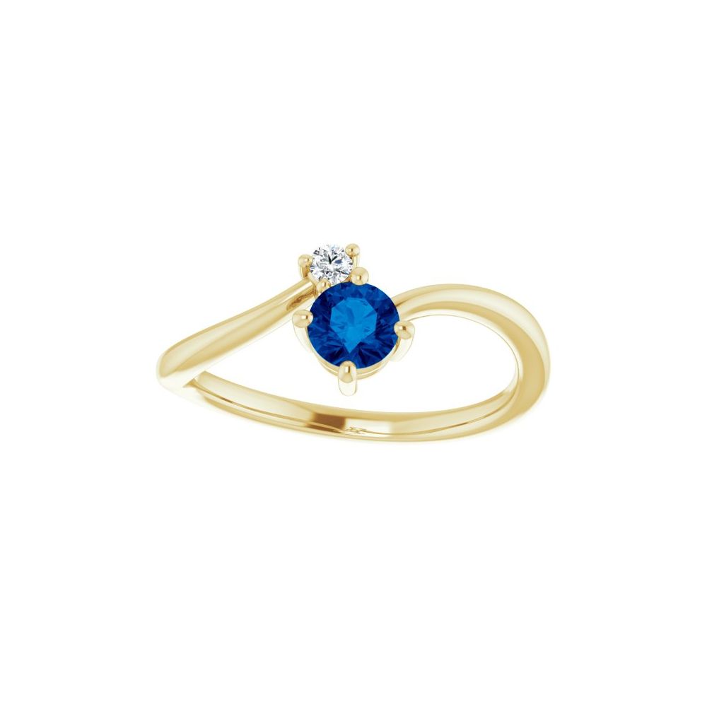 14K Natural Blue Sapphire &amp; Diamond Bypass Ring