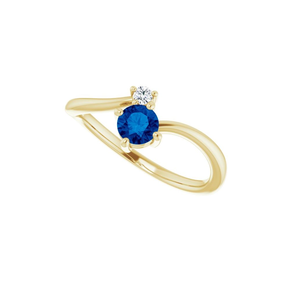 14K Natural Blue Sapphire &amp; Diamond Bypass Ring