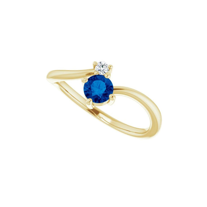 14K Natural Blue Sapphire &amp; Diamond Bypass Ring