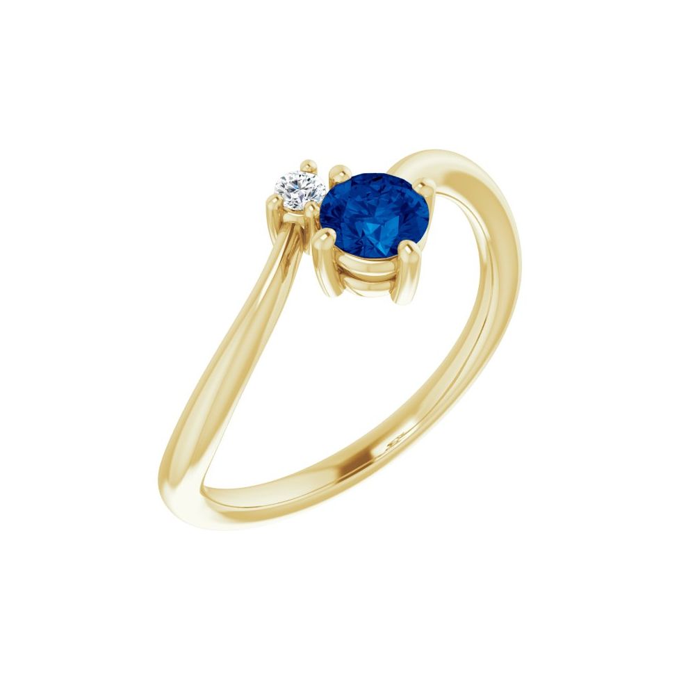 14K Natural Blue Sapphire &amp; Diamond Bypass Ring